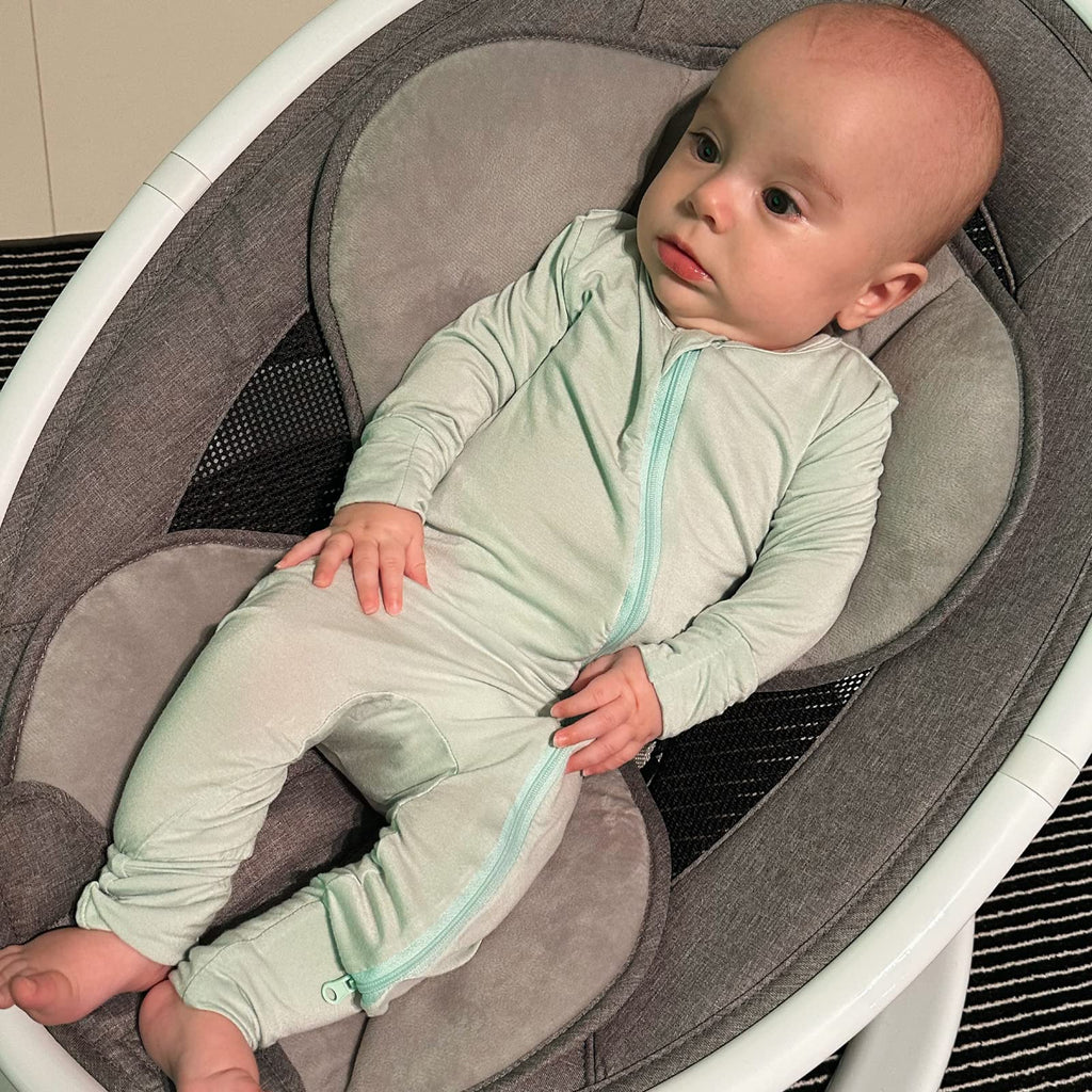 Aablexema Baby Footless Pajamas Zipper with Mitten, Rayon from Bamboo, Infant Long Sleeve Romper Pjs (US, Age, 12 Months, 18 Months, Dark Grey)