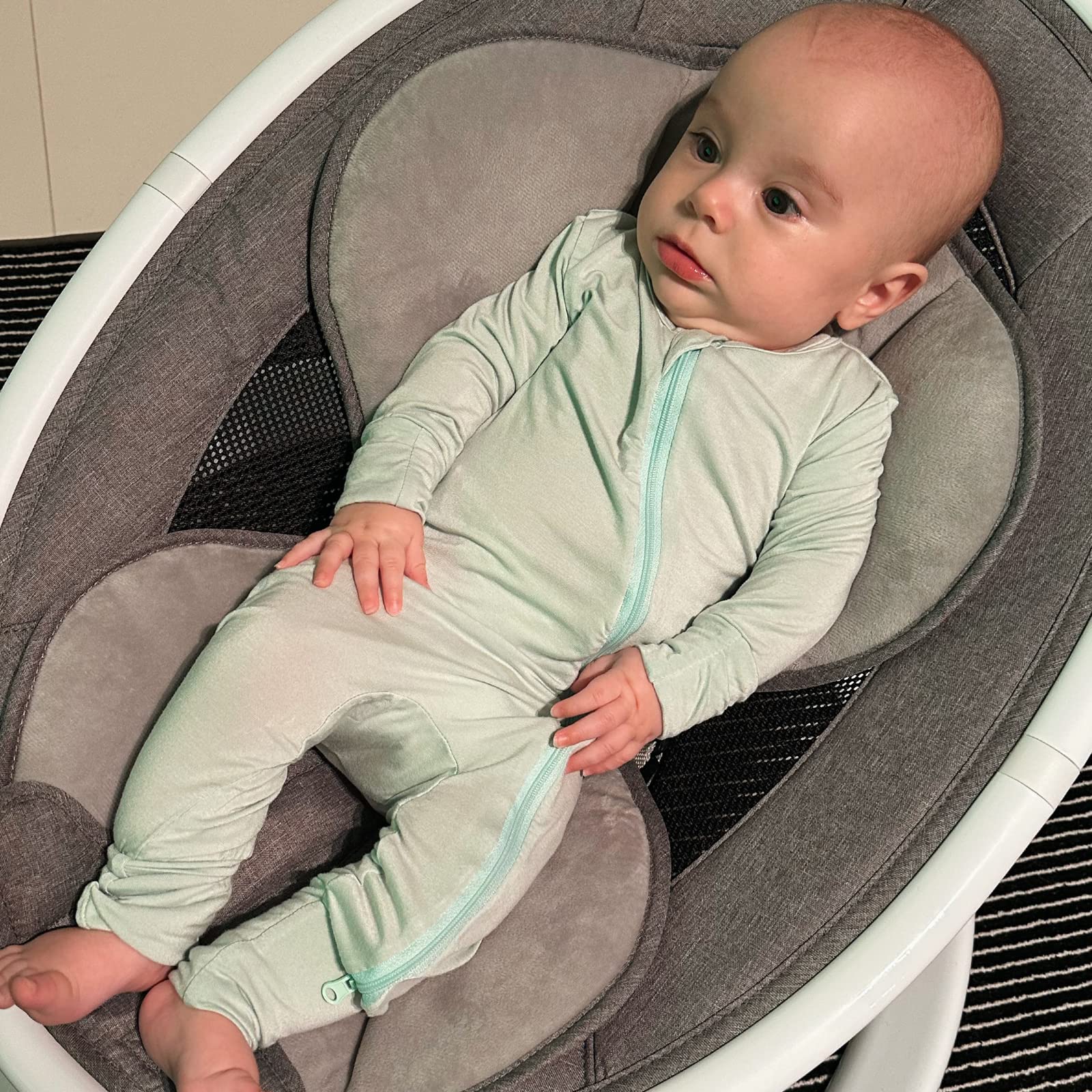 Aablexema Baby Footless Pajamas Zipper with Mitten, Rayon from Bamboo, Infant Long Sleeve Romper Pjs (US, Age, 12 Months, 18 Months, Dark Grey)