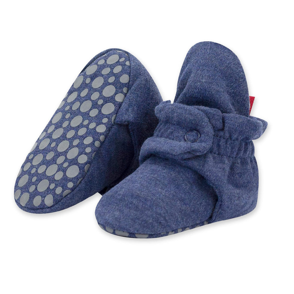 Zutano Unisex Organic Cotton Baby Booties With Gripper Soles, Heather Navy, 6M