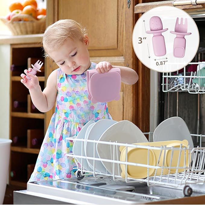Silicone Foldable Novelty Dinner Plates,Suction Plates for Baby Travel Essential with Forks and Spoons,Microwave & Dishwasher Safe,Watermelon