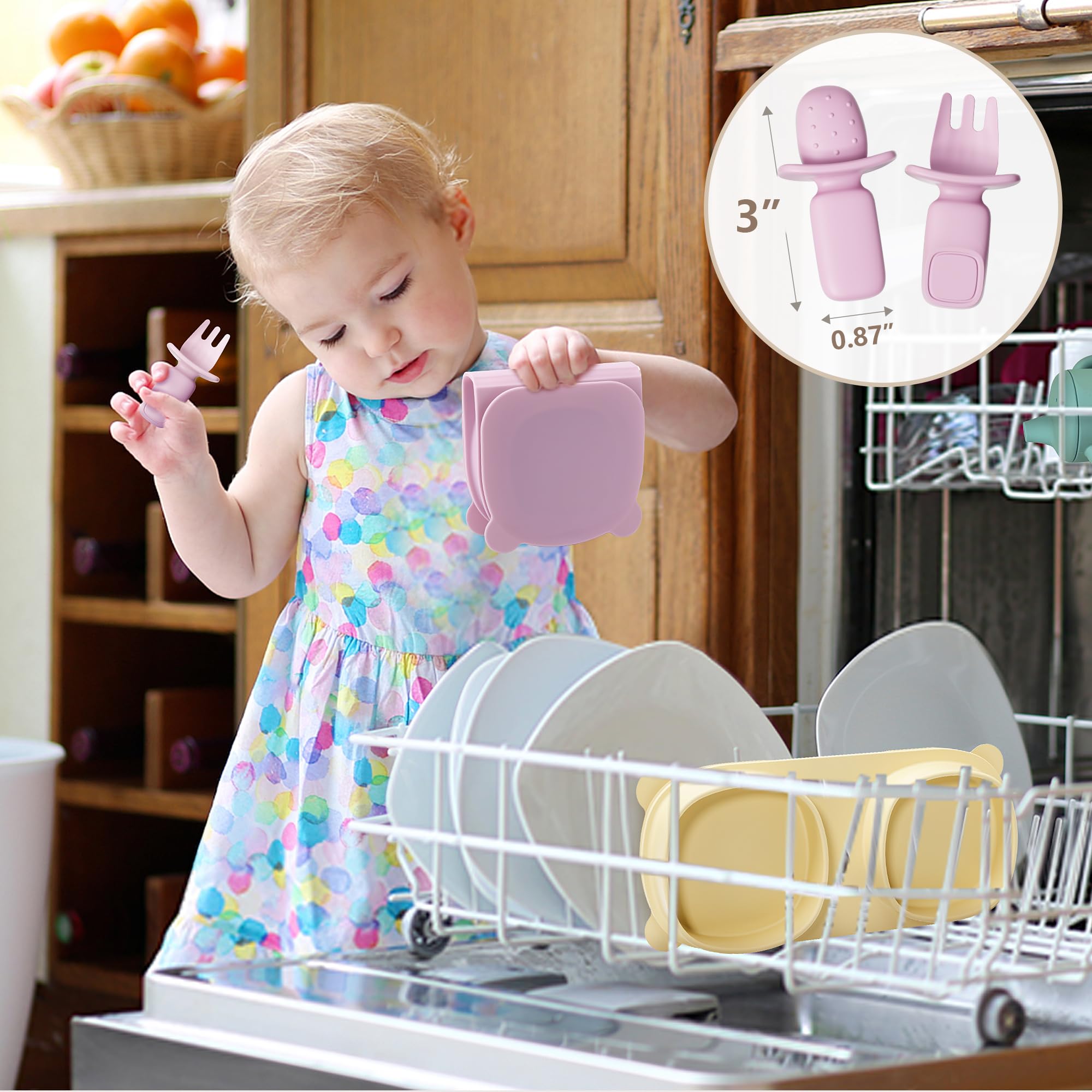 yahaa Foldable Baby Plates with Suction with Forks and Spoons, Purple