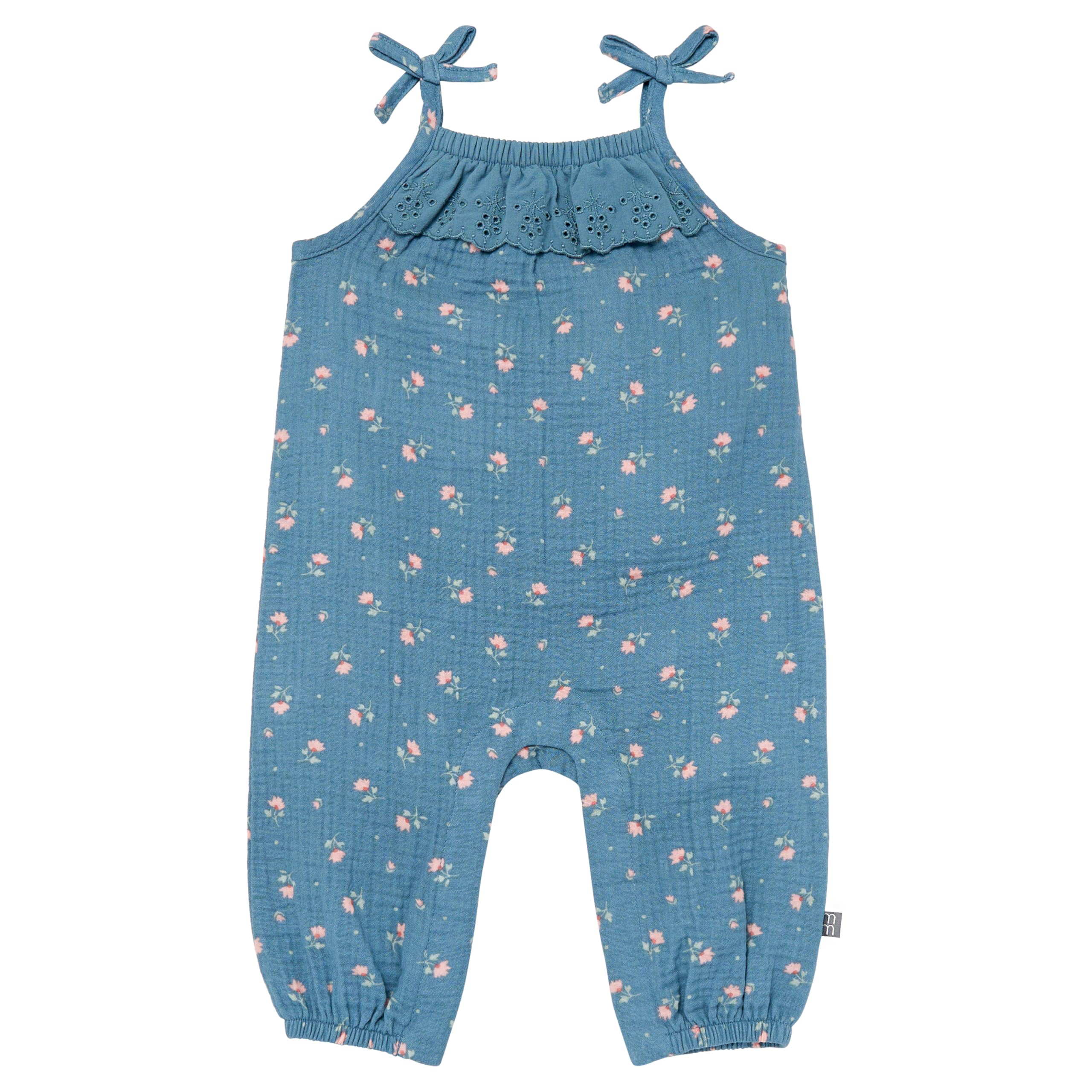 Modern Moments by Gerber Baby Girls' Sleeveless Ruffle Romper, Dark Teal Aster Flower, 12 Months