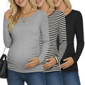 Ficerd 3 Pack Women's Maternity Long Sleeve Shirts, 3-Color Set, Small
