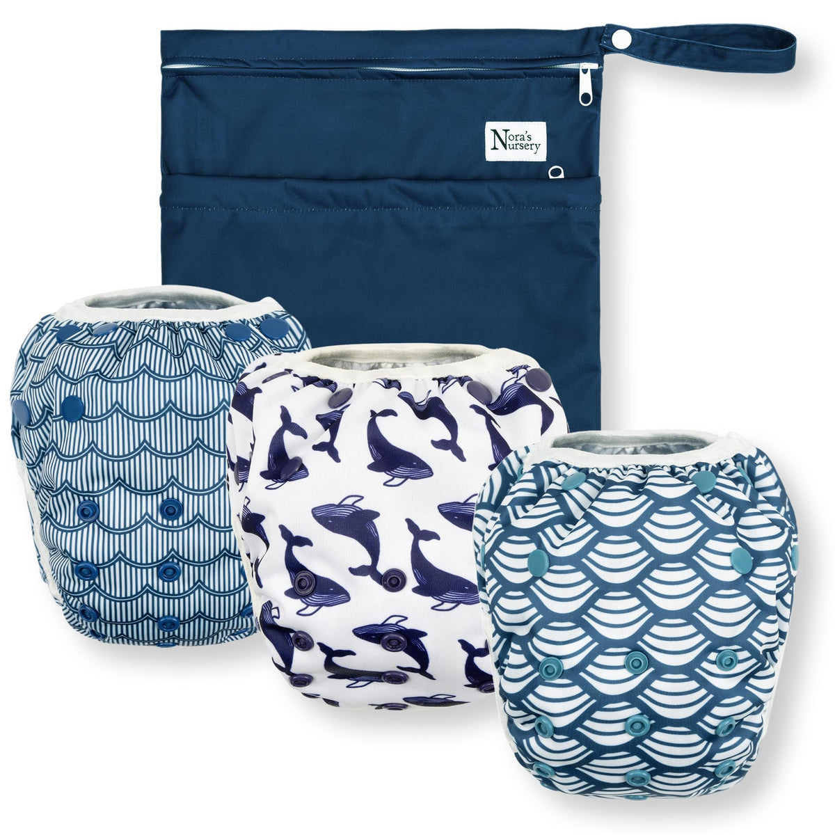 Nora's Nursery Swim Diapers with Wet Bag | 3 Pack | One Size Fully Adjustable