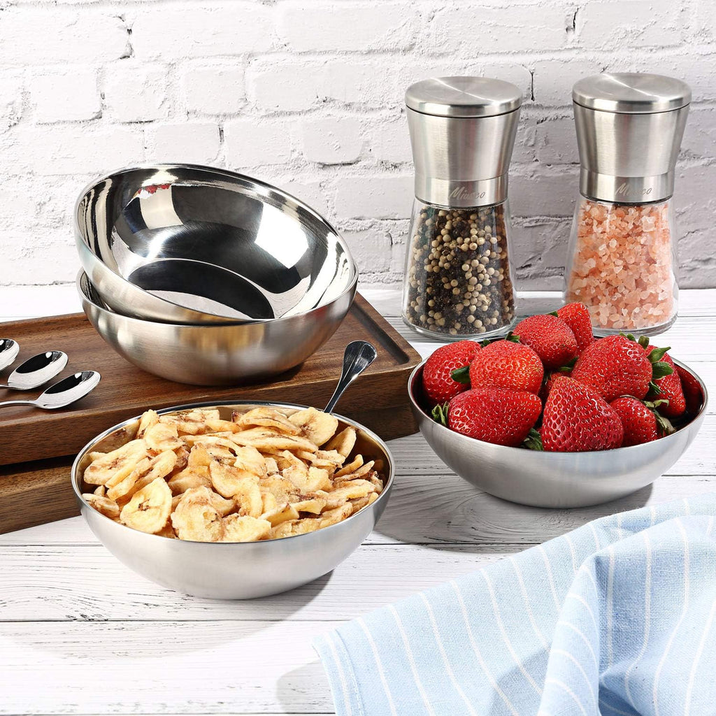 Miusco Stainless Steel Bowls for Kids, 18/8 Stainless Steel Toddler Bowl, BPA-Free, Durable & Easy Clean, 4 Pack - 14.5 oz Perfect for Baby Meals, Snacks, Serving and Travel & Home Use，Silver