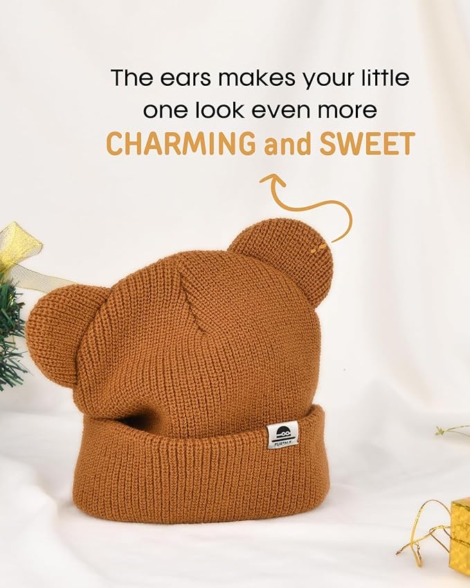 FURTALK Baby Beanie Winter Hat with Bear Ear for Infant Toddler Boys Girls Soft Knitted Skull Cap