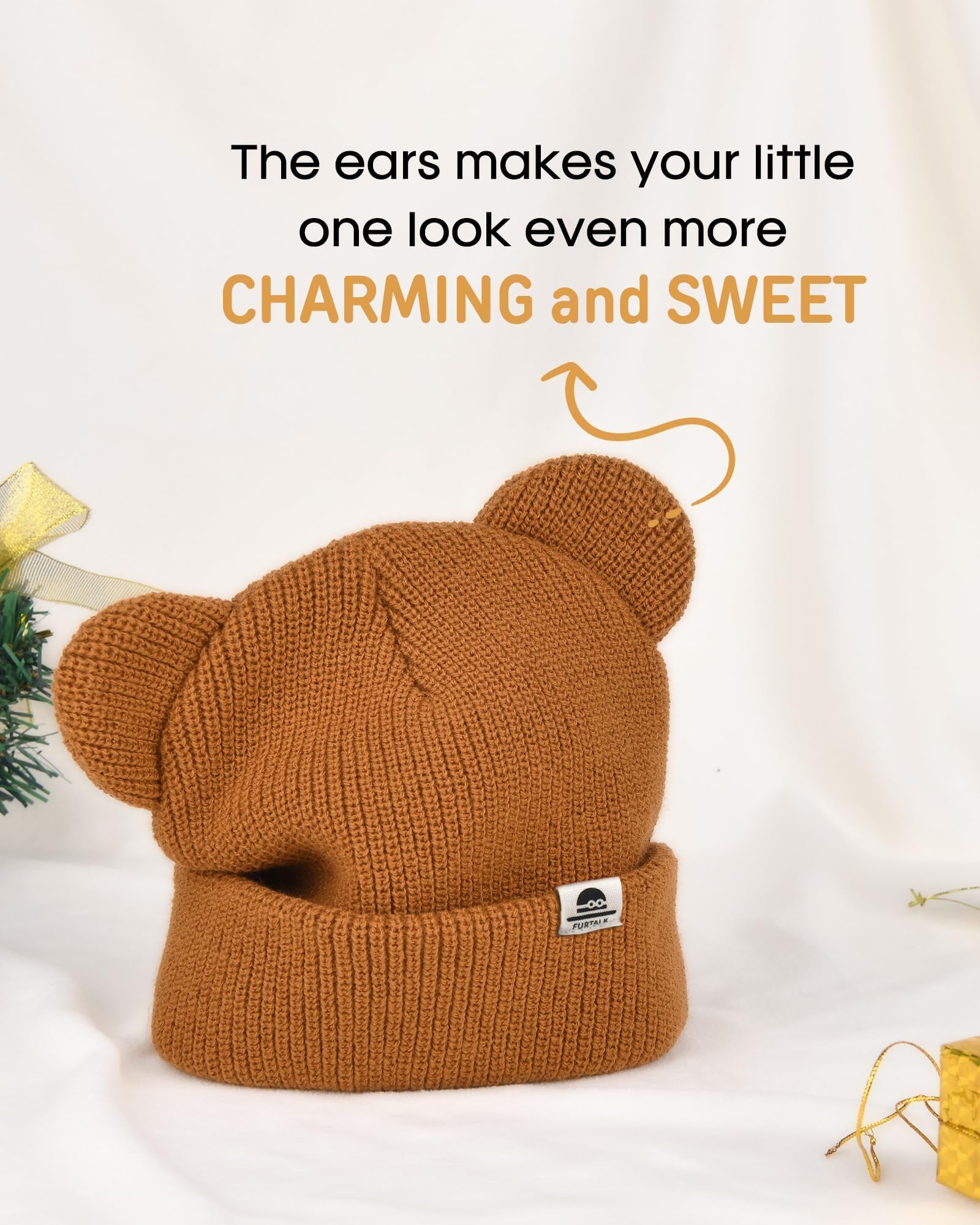 FURTALK Baby Beanie with Bear Ear Warm Knit Winter Hat for Infant Toddlers