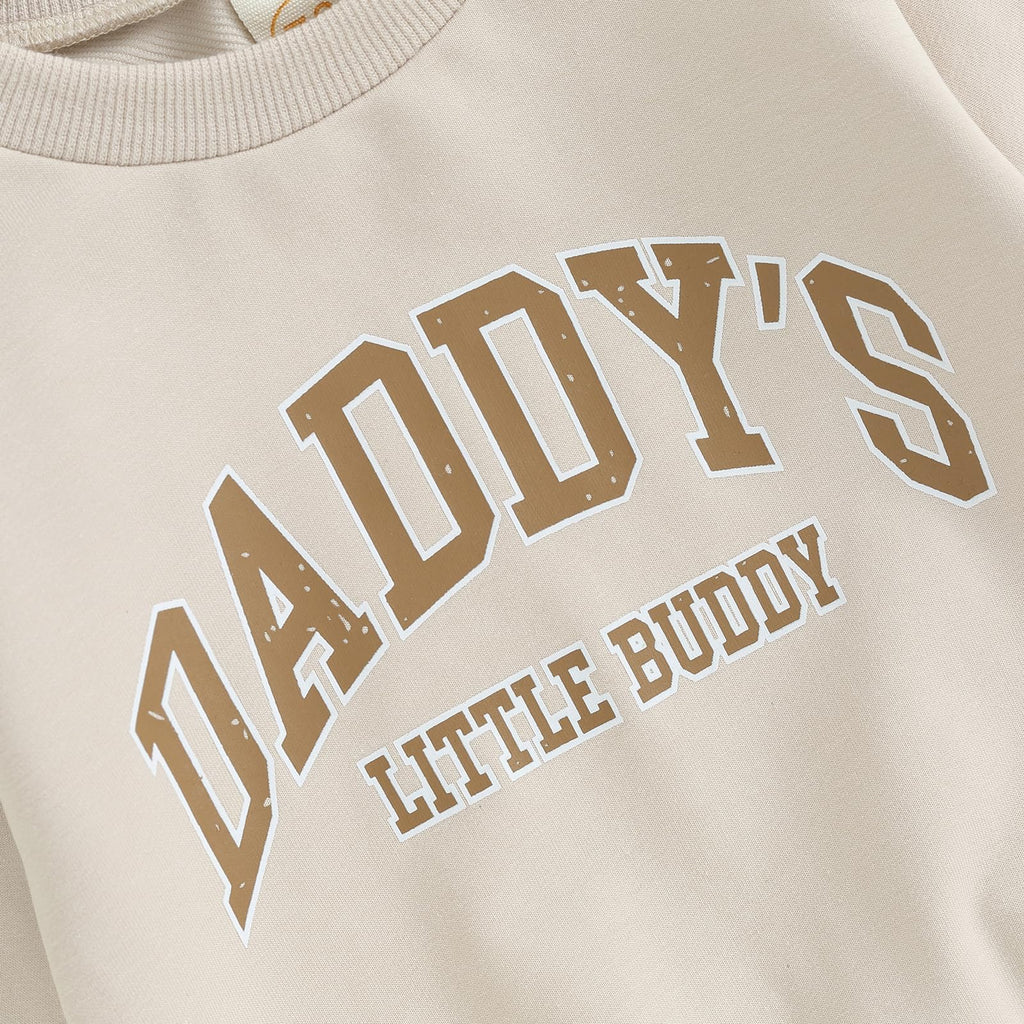 Sejardin Toddler Baby Boy Fall Winter Outfit Long Sleeve Letter Print Sweatshirts and Jogger Pants Infant Boy Clothes (Daddys Little Buddy Khaki, 6-12 Months)