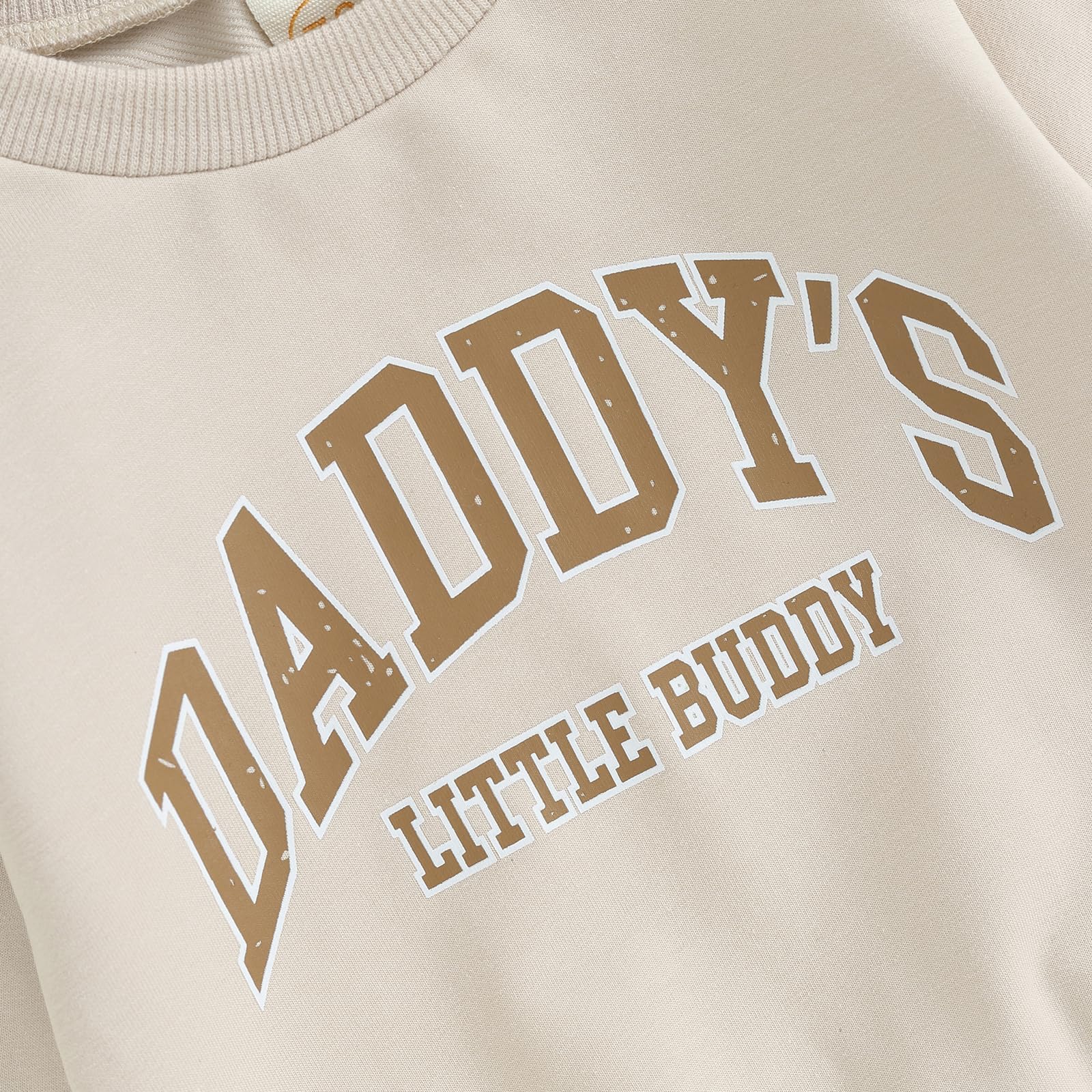 Sejardin Toddler Baby Boy Fall Winter Outfit Long Sleeve Letter Print Sweatshirts and Jogger Pants Infant Boy Clothes (Daddys Little Buddy Khaki, 6-12 Months)
