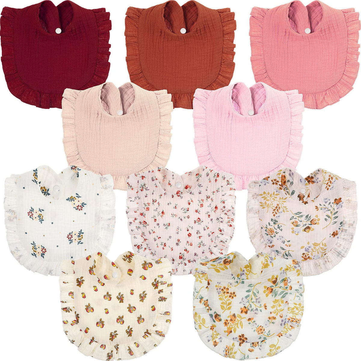 Mepase 10 Pcs Large Muslin Baby Girl Bibs Drool Teething Bibs Lap Shoulder for Boy Girls Teething(Vivid Colors)