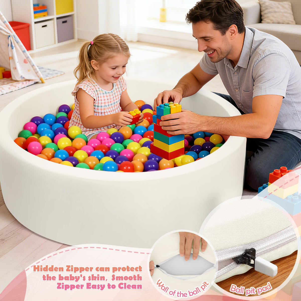 Baby Foam Ball Pit, 35.4"x 11.8" Ball Pits for Toddlers White