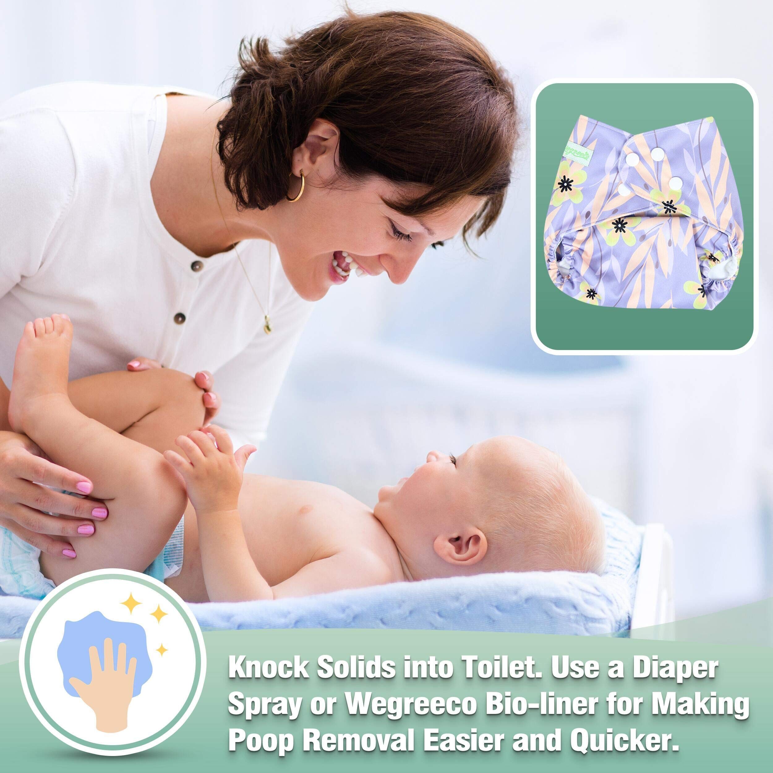 wegreeco Cloth Diapers 6 Pack with 6 Inserts & 1 Wet Bag, Washable Cloth Diapers for Babies, One Size Adjustable Reusable (Leaves, Animals)