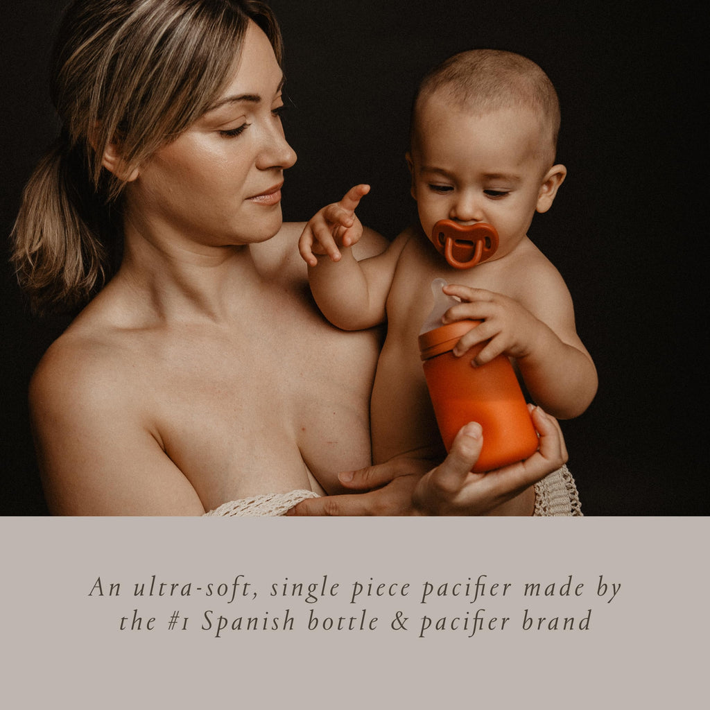 Color Essence SX PRO Silicone Baby Pacifier 1Pk, Made with 100% Soft Silicone, Baby Essentials Perfect for Breastfeeding Babies, Designed in Spain, 6-18 Mths, Sunset Orange