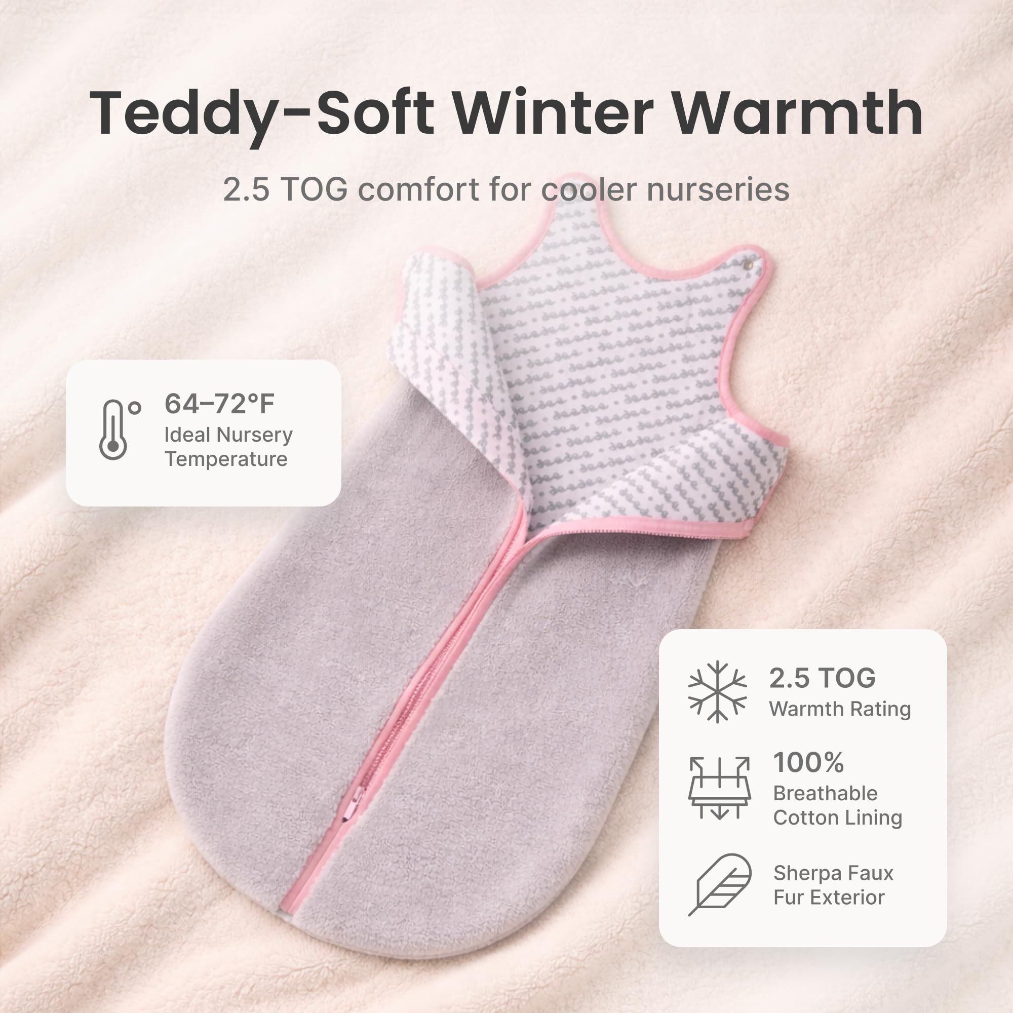 Baby Deedee Sleep Nest Teddy - Sherpa Sleep Sack 2.5 TOG 0-6M Bubble Gum