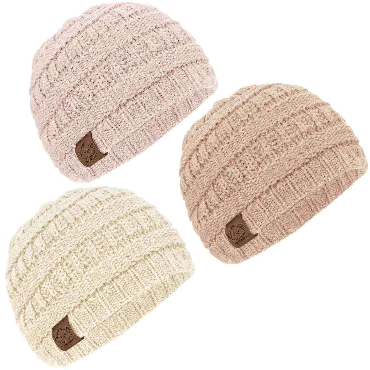KeaBabies 3pk Baby Beanies for Boys, Girls, Soft Baby Hat (Tea Rose, 6-36M)