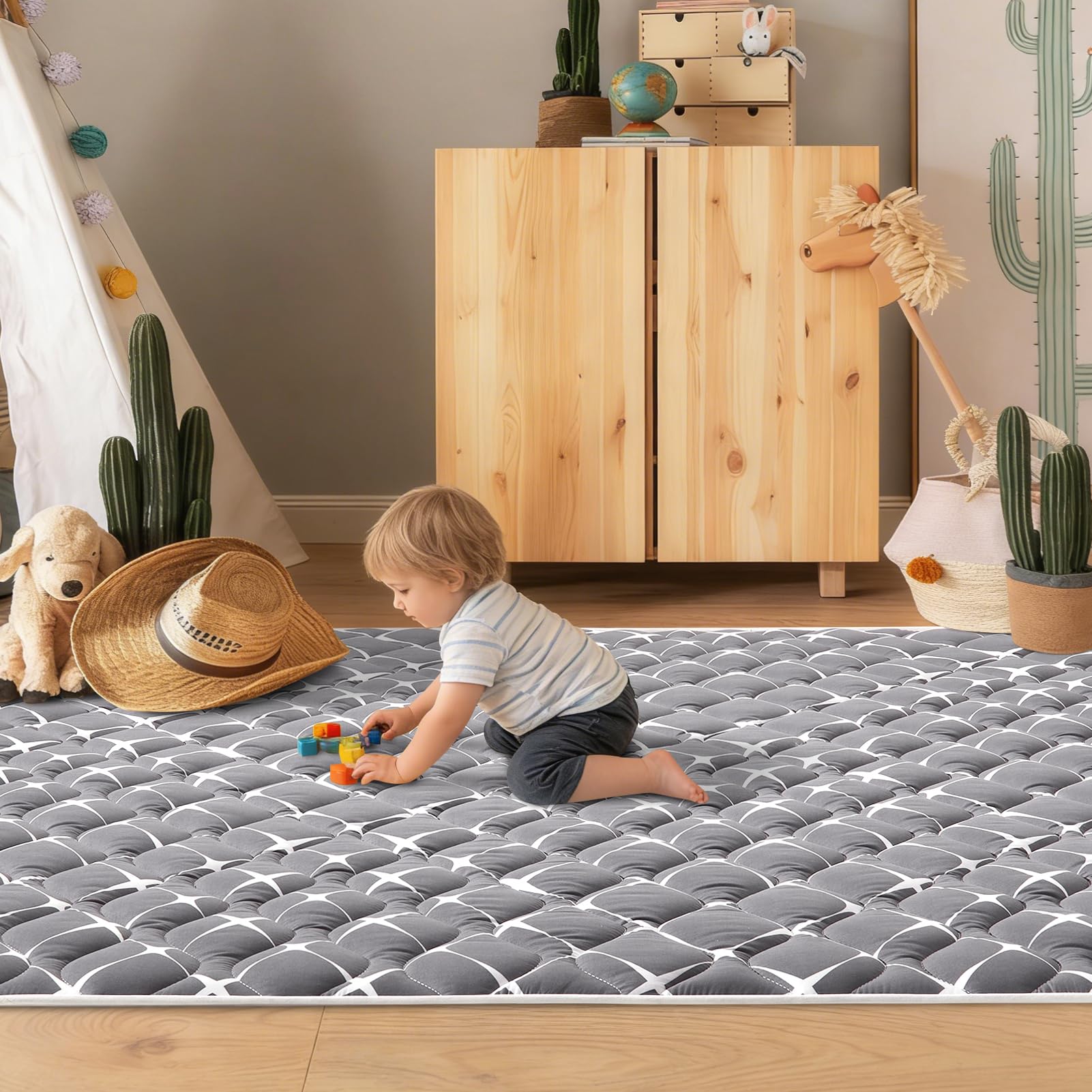 Baby Play Mat - 65" X 50",Premium Thicker Foam One-Piece Machine Washable, Extra Large Anti-Slip Soft Cushioning Foam Playmats for Babies and Toddlers, Foldable Baby Crawling Mat for Playpen