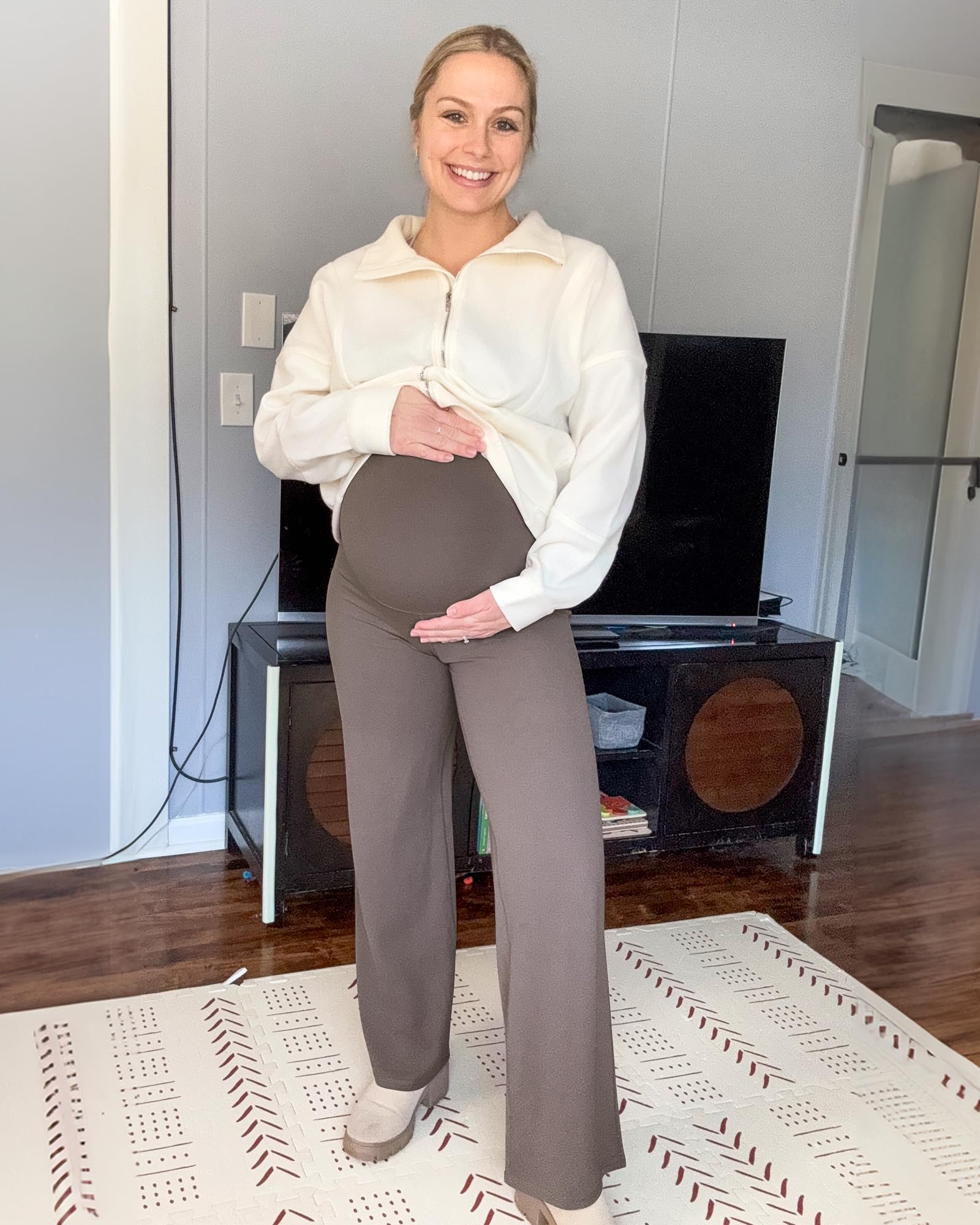 G4Free Pregnancy Pants Maternity Leggings Lounge,Taupe,XS,Tall