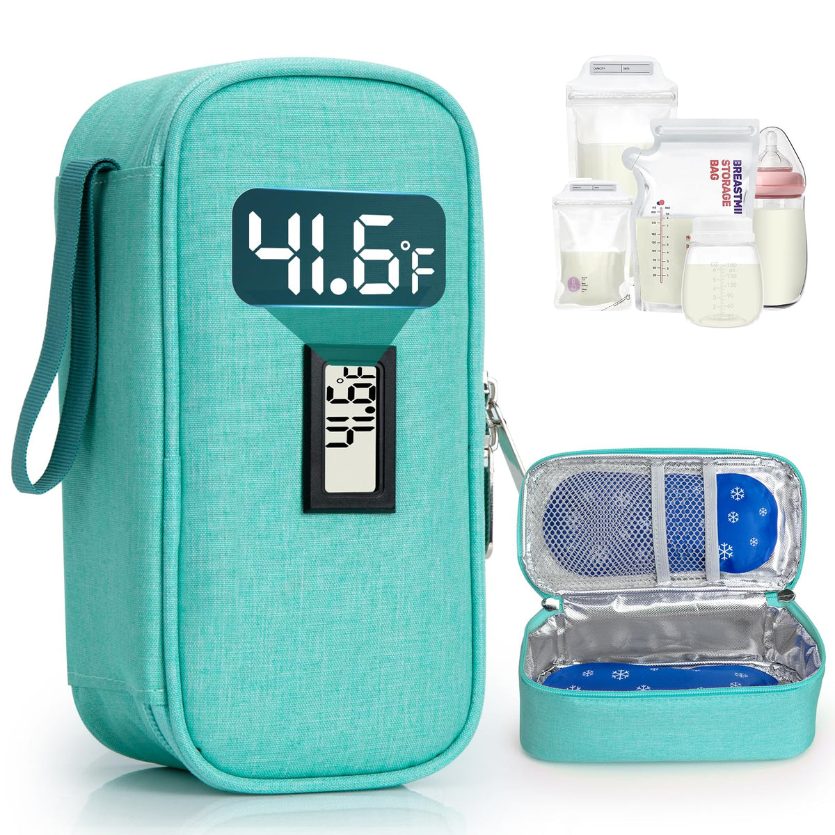 WIBOND Breast Milk Cooler Travel Bag, Real-Time Temperature Display, Holds 4-6 Breastmilk Storage Bag with 2 Breast Milk Ice Pack, Cooling & Waterproof Portable Cooler for Moms on the Go(Pink)