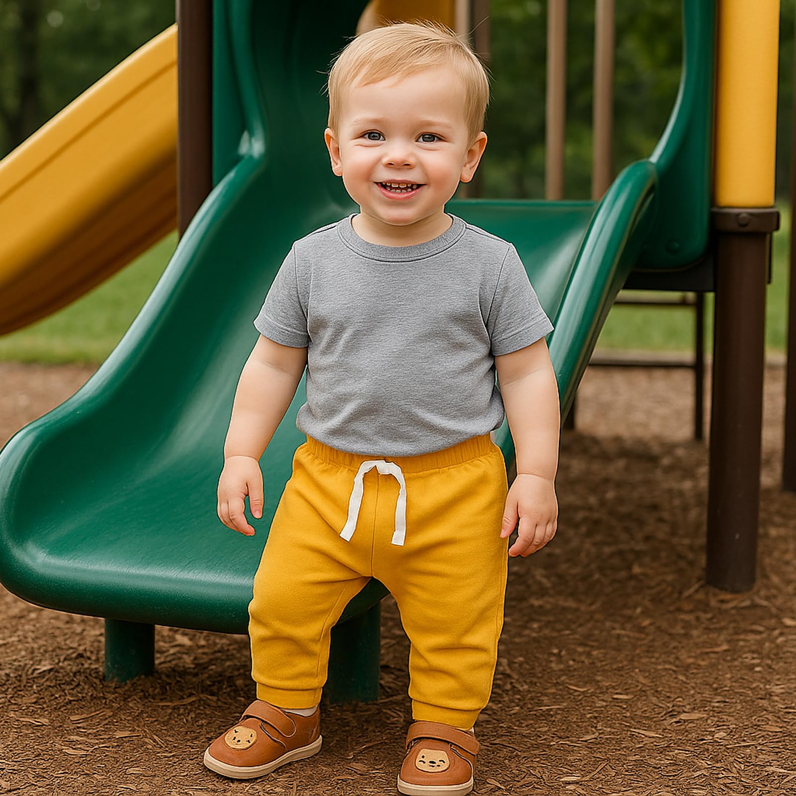 SOBOWO Baby Boy Pants 12-18 Months Toddler 3-Pack Joggers Infant Baby Cotton Harem Pants for Toddler Boys Girls 0-3T Interlock 195 GSM(12-18 Months, Navy/Yellow/Blue)