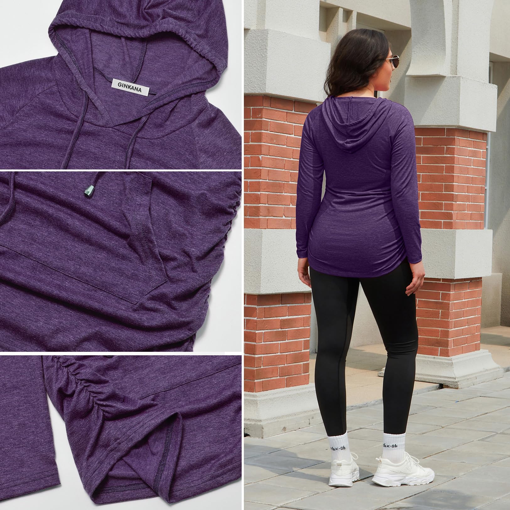 Womens Maternity Hoodie Top Sweatshirt Long Sleeve Shirts Pregnancy Tunic Top,Purple,Medium