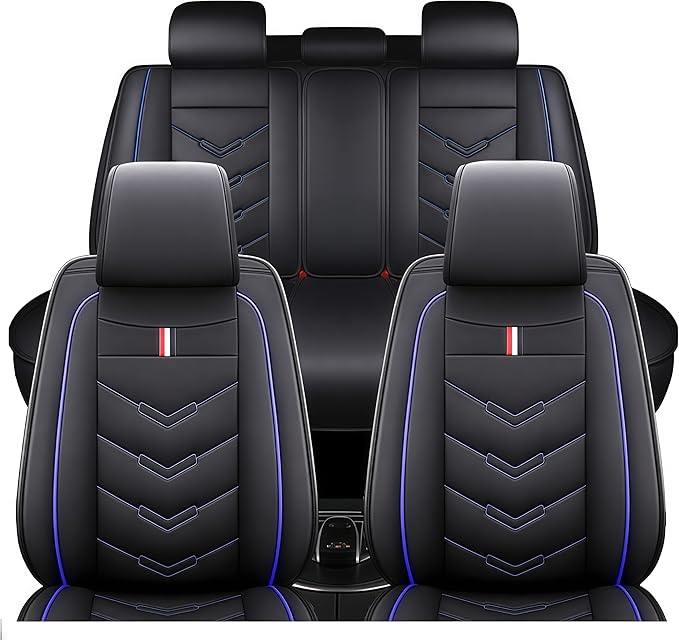 Leather Car Seat Covers Fit for LR Range Rover Sport 2023-2025, 5 Seater Waterproof and Wear-Resistant Seat Cover Interior Accessories(Full Set,Black&Blue)