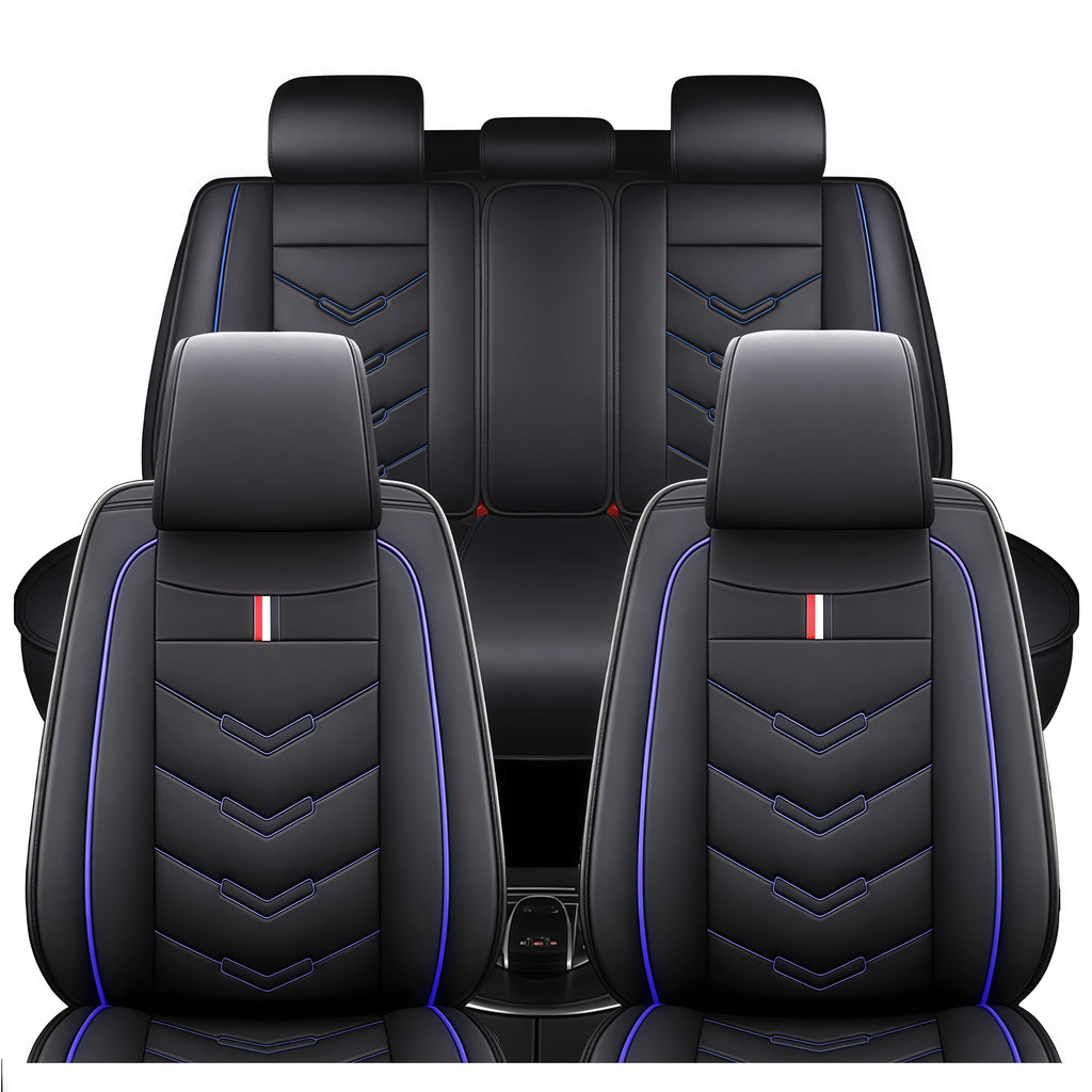 TENDER GLOW Leather Car Seat Covers Fit for LR Range Rover 2022-2025, 5 Seater Waterproof and Wear-Resistant Seat Cover Interior Accessories(Full Set,Black&Blue)