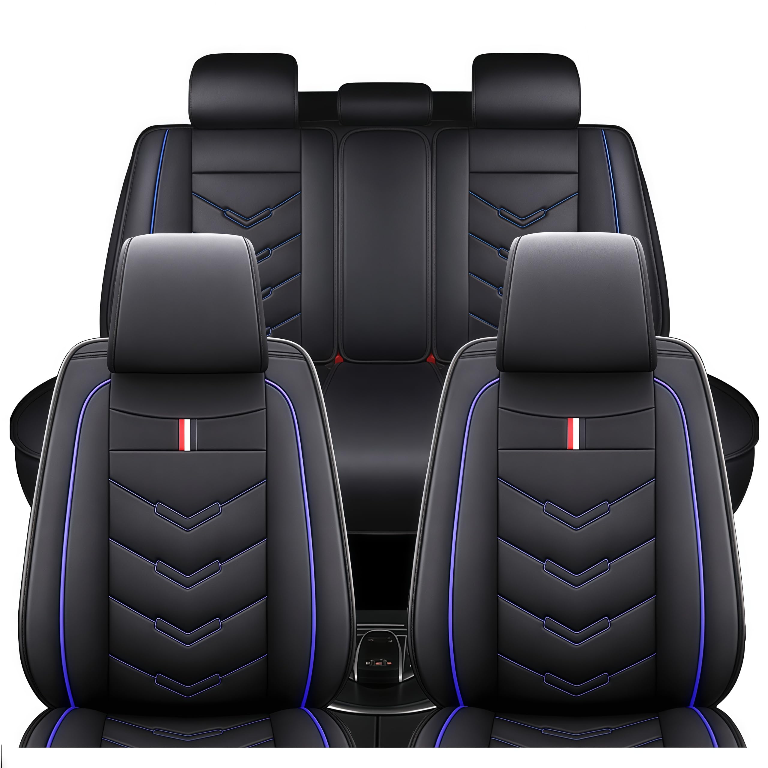 TENDER GLOW Leather Car Seat Covers Fit for LR Range Rover 2022-2025, 5 Seater Waterproof and Wear-Resistant Seat Cover Interior Accessories(Full Set,Black&Blue)
