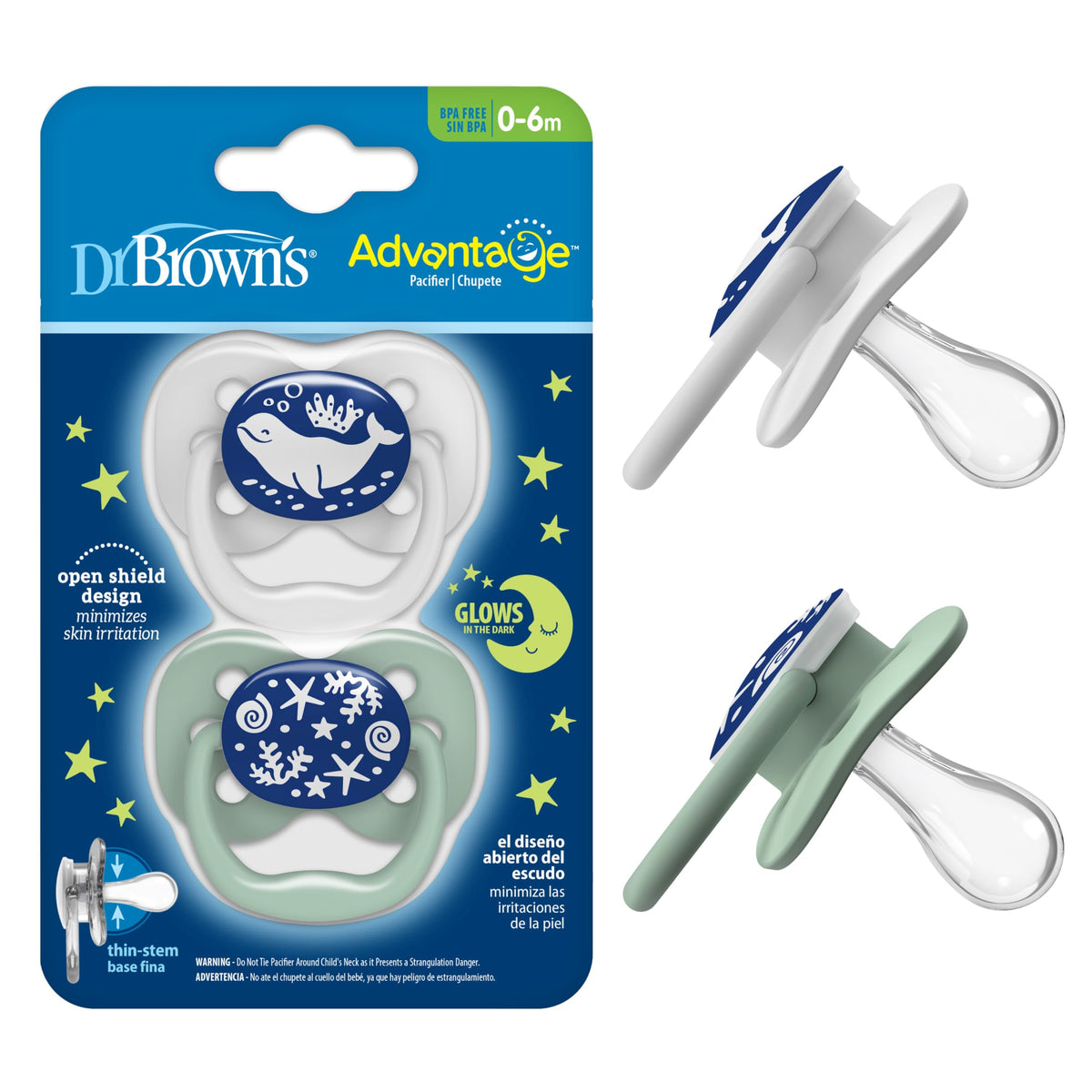 Dr. Brown's Advantage Glow-in-the-Dark Pacifier, 0-6m, 2-Pack