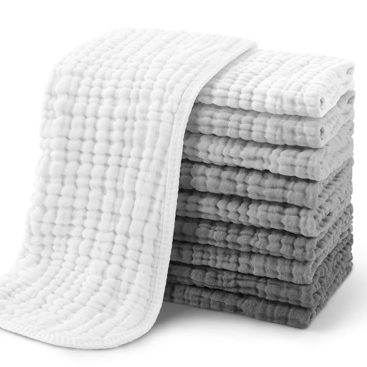 Yoofoss Muslin Burp Cloths for Baby 10 Pack 100% Organic Cotton Baby Washcloths for Boys Girls Large 20''X10'' Super Soft and Absorbent Elephant