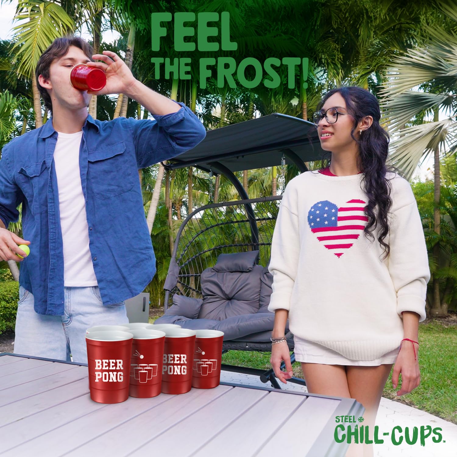 Steel Chill Cups 16 oz. Durable & Reusable Party Cups, Beer Pong, 12 Count