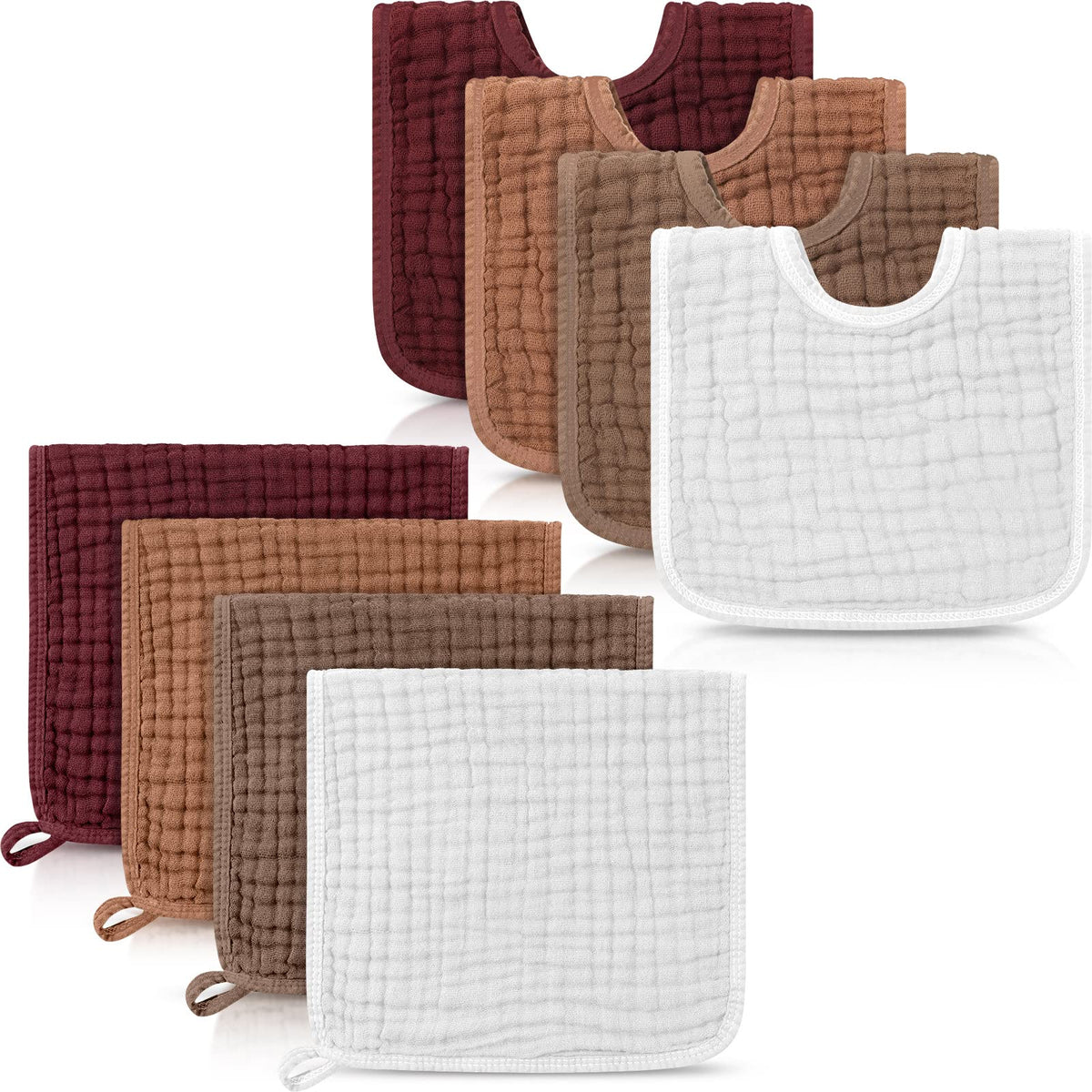 Tallew 8 Pack Muslin Burp Cloths and Baby Bibs for Boy Girls, Macaron Color