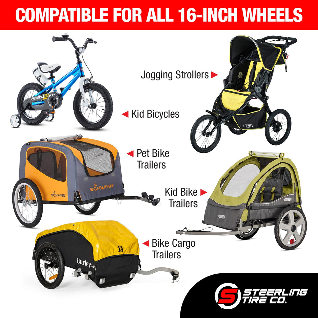 Three 16-Inch Tire Replacements for Jogging Strollers Like BOB Ironman & Bike Trailers Including Allen Sport, Burley and Instep (3-Pack) by Steerling Tire Co.