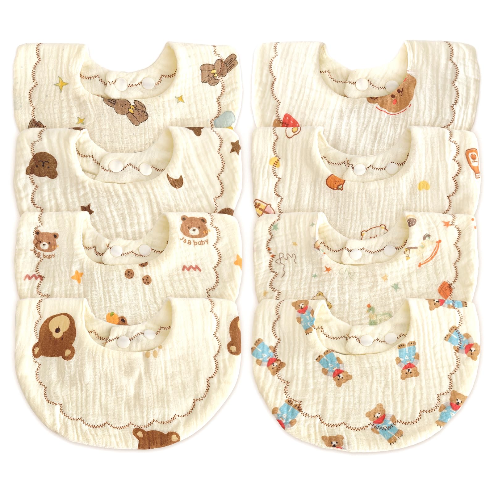 EllieHouse Baby Bibs for Girls Boys 8 Pack Muslin Drool Teeth Drooling Teething Bibs Muslin Cotton for Toddler Infant Essentials(Camel)