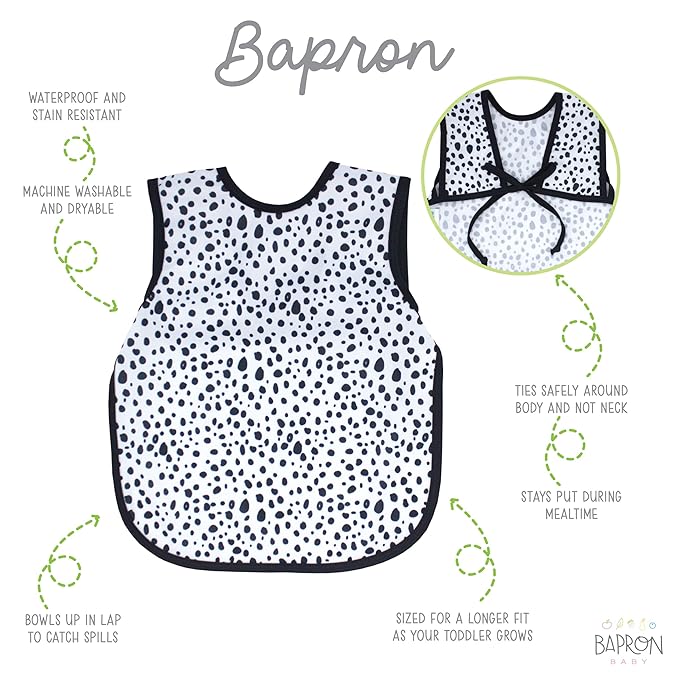 BapronBaby Organic Dot Bapron - No Neck Tie Safer Bib for Baby & Toddler - Soft Waterproof Stain Resistant - Machine Washable - Sz Baby/Toddler 6m-3T