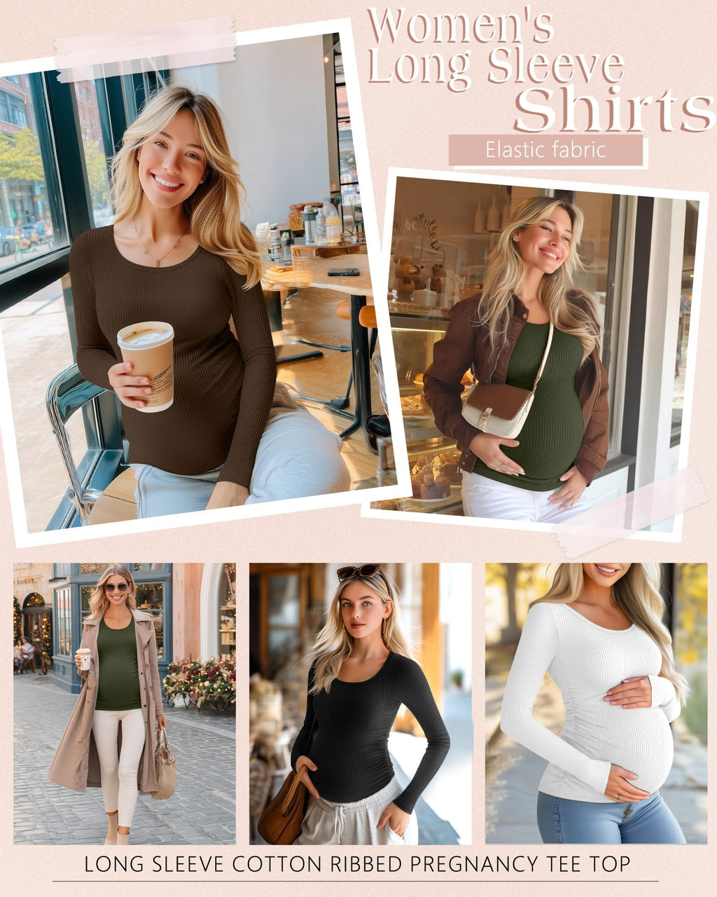 Riyiper 4 Pack Women's Cotton Ribbed Maternity Shirts, 4-Color, Large