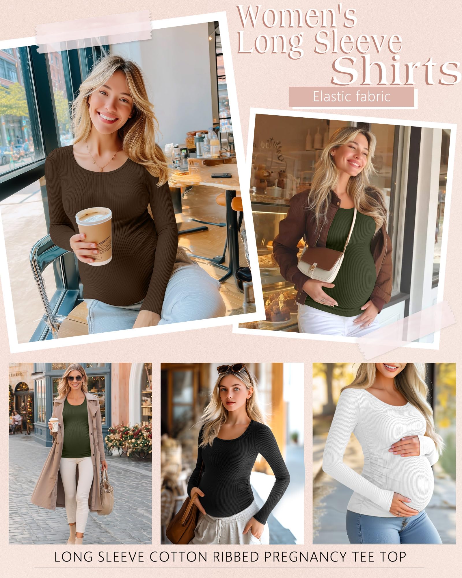 Riyiper 4 Pack Women's Cotton Ribbed Maternity Shirts, 4-Color, Large