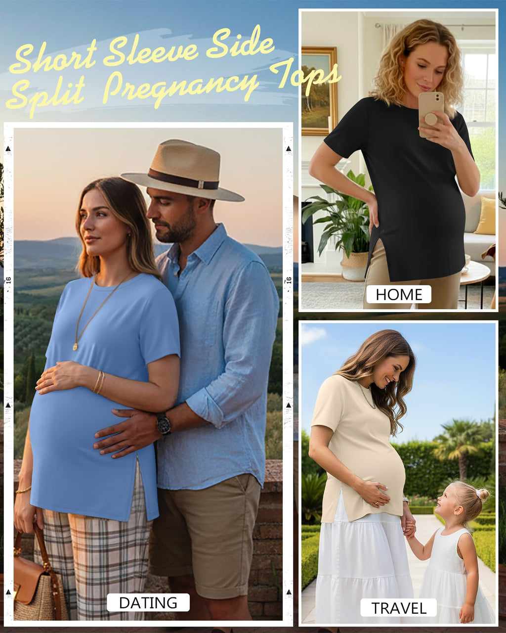 Ficerd 3 Pack Women's Maternity T Shirts, 3-Color, Large