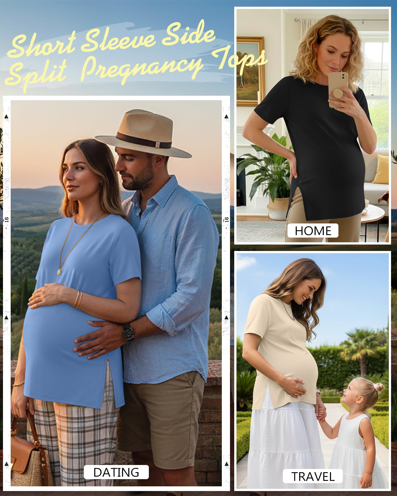 Ficerd 3 Pack Women's Maternity T Shirts, 3-Color, Large