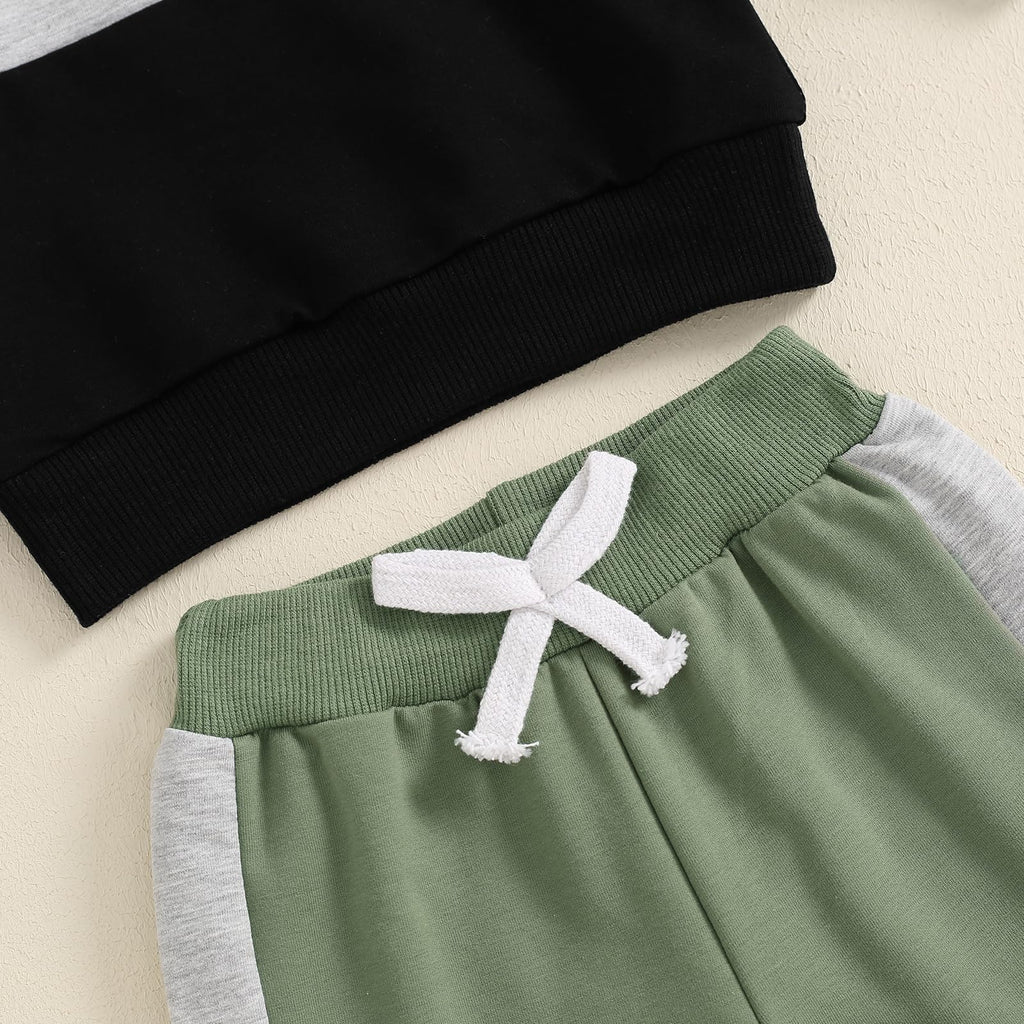 Lucikamy Toddler Baby Boy Fall Outfits Long Sleeve Crew Neck Pullover Sweatshirt + Jogger Pants Set Infant Winter Clothes (A-Black Green, 18-24 Months)
