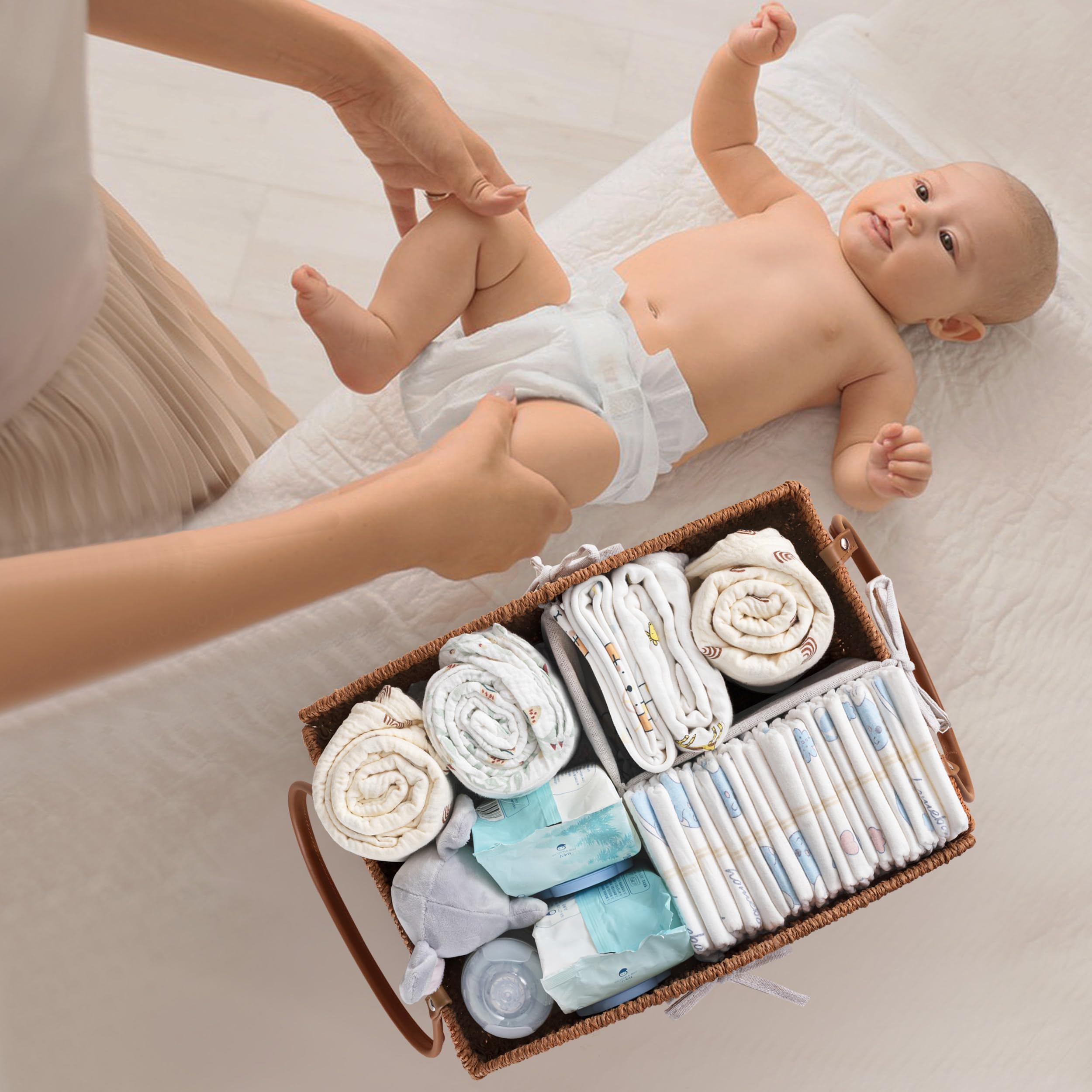 HBlife Diaper Caddy Organizer Detachable Portable Hand-Woven Storage Basket