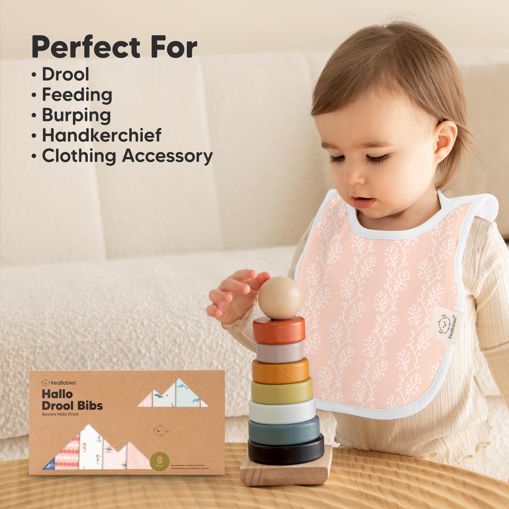 KeaBabies 8-Pack Bibs for Baby Girls, Boys, Pullover Baby Bibs(Marine Muse)
