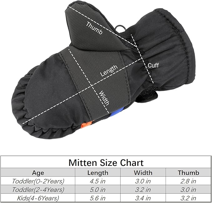 F Flammi Toddler Kids Snow Mittens with String Waterproof Ski Mittens Thinsulate Winter Gloves for Baby Girls Boys