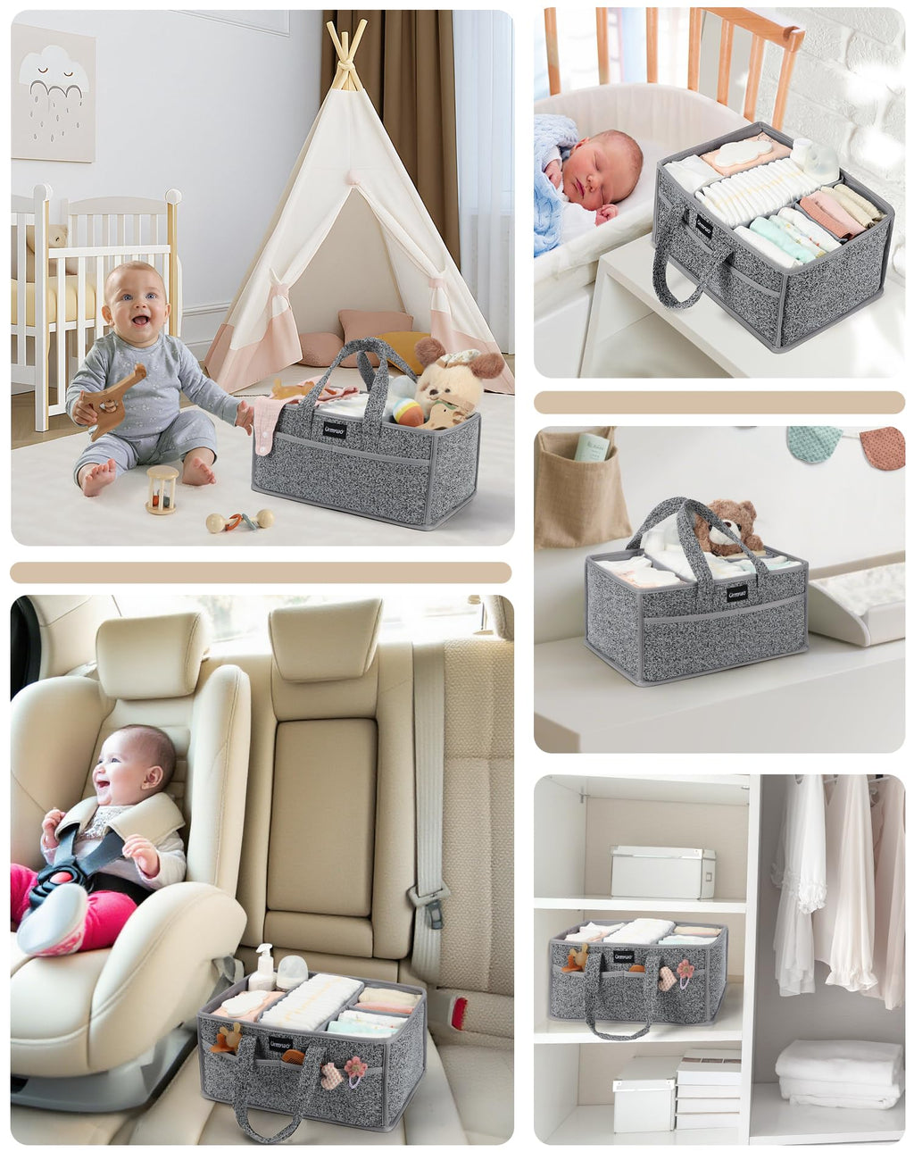 URMYWO Diaper Caddy Organizer - Portable Baby Diaper Caddy with Handle, Large Nursery Organizer Storage Basket for Newborn Essentials, Baby Registry Must Have Shower Gift for Home and Car Travel