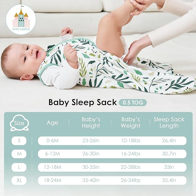 Cute Castle Baby Sleep Sack 18-24 Months - Lightweight 100% Cotton 2-Way Zipper TOG 0.5 Infant Wearable Blanket, Newborn Essentials Toddler Sleep Clothes (3 Pack Green)