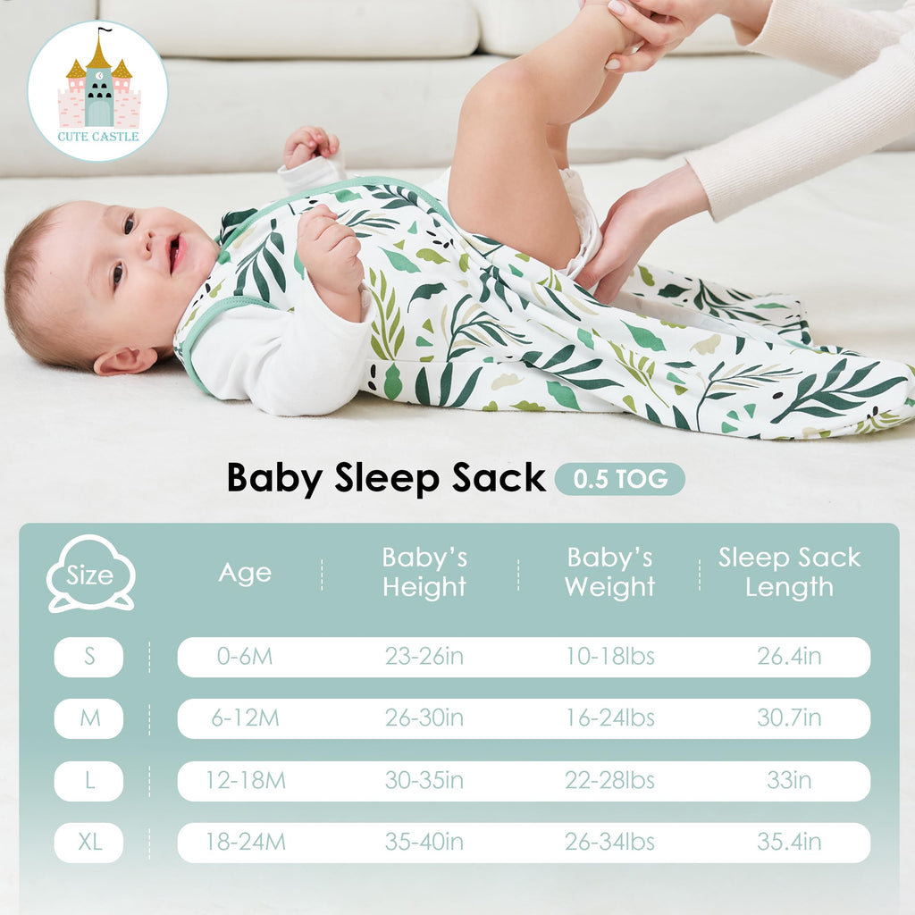 Cute Castle Baby Sleep Sack 12-18 Months - Lightweight 100% Cotton 2-Way Zipper TOG 0.5 Infant Wearable Blanket, Newborn Essentials Toddler Sleep Clothes (3 Pack Green)