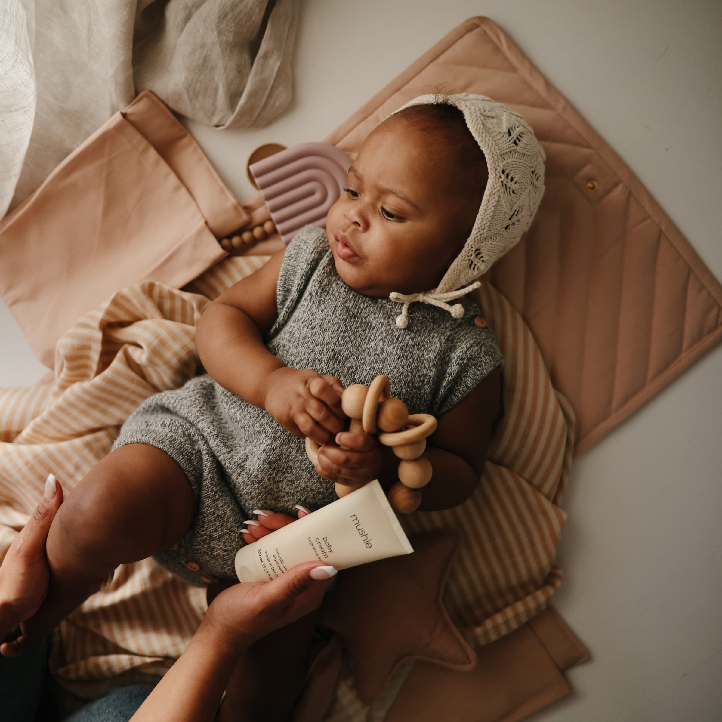 mushie Muslin Baby Swaddle Blanket | 100% Organic Cotton (Natural Stripe)