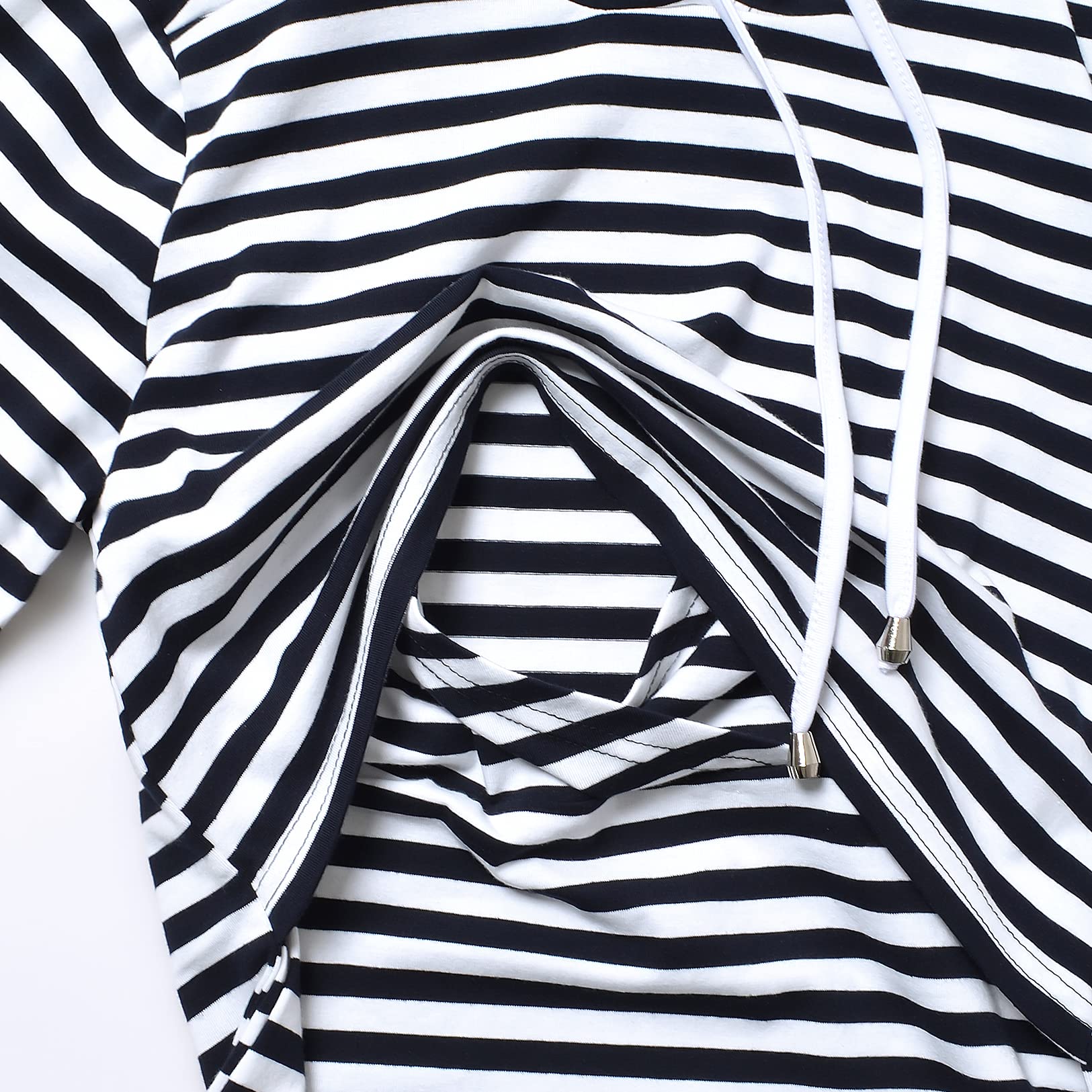 GINKANA Women's Nursing Pullover Hoodie Long Sleeves Sweatshirt Maternity Casual Nursing Top,Black with White Stripes,L