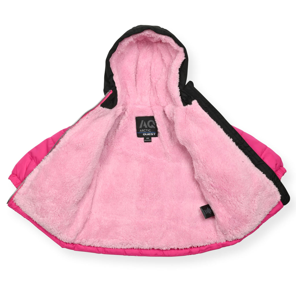 Arctic Quest Girls' Bib Snow Pants and Ski Jacket Water-Resistant Snowsuit For Kids Winter Hooded Jacket, Intense Pink 2, 6X