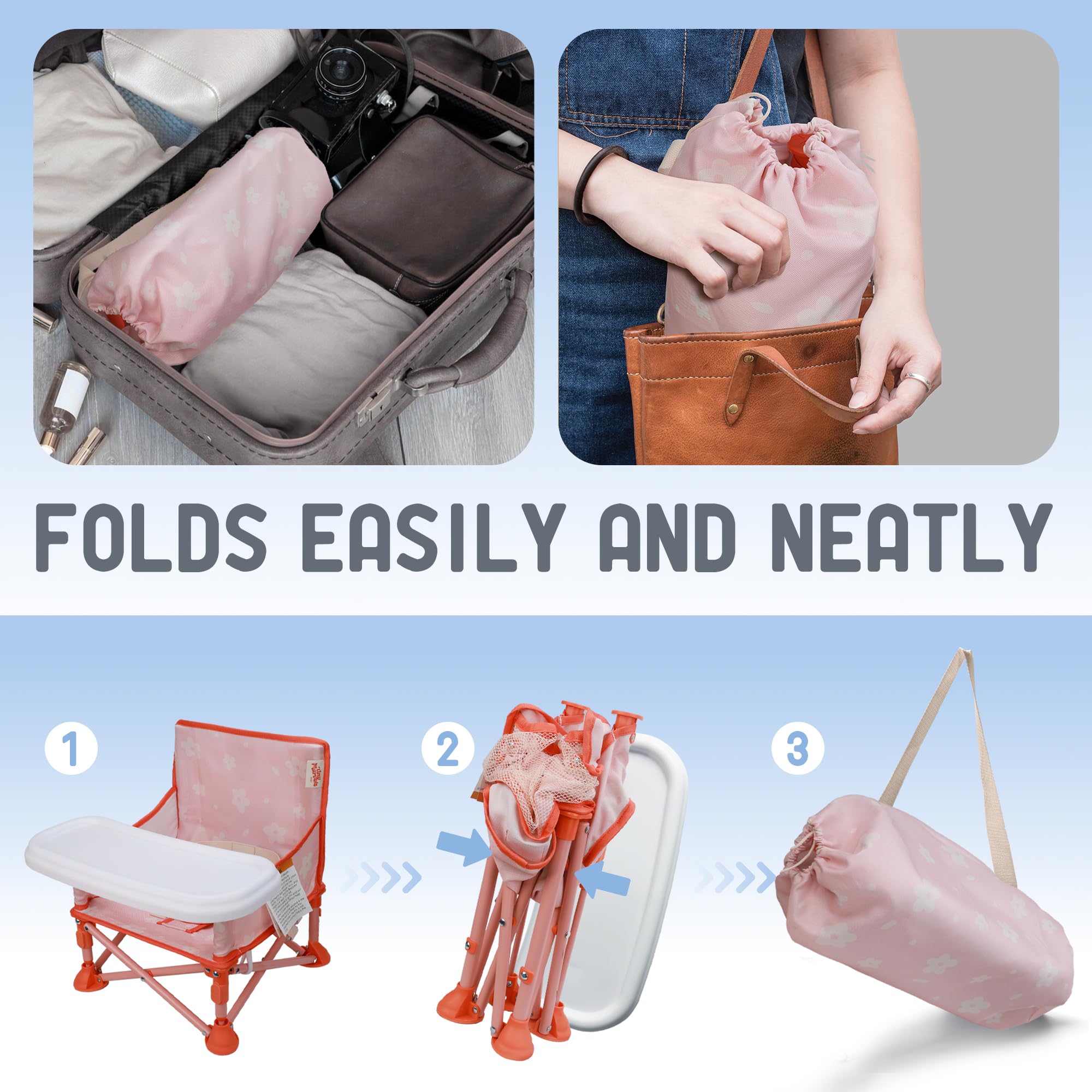 Tiny Marvels 3-in-1 Baby Chair, Portable & Foldable for Travel, Ages 6M-3Y