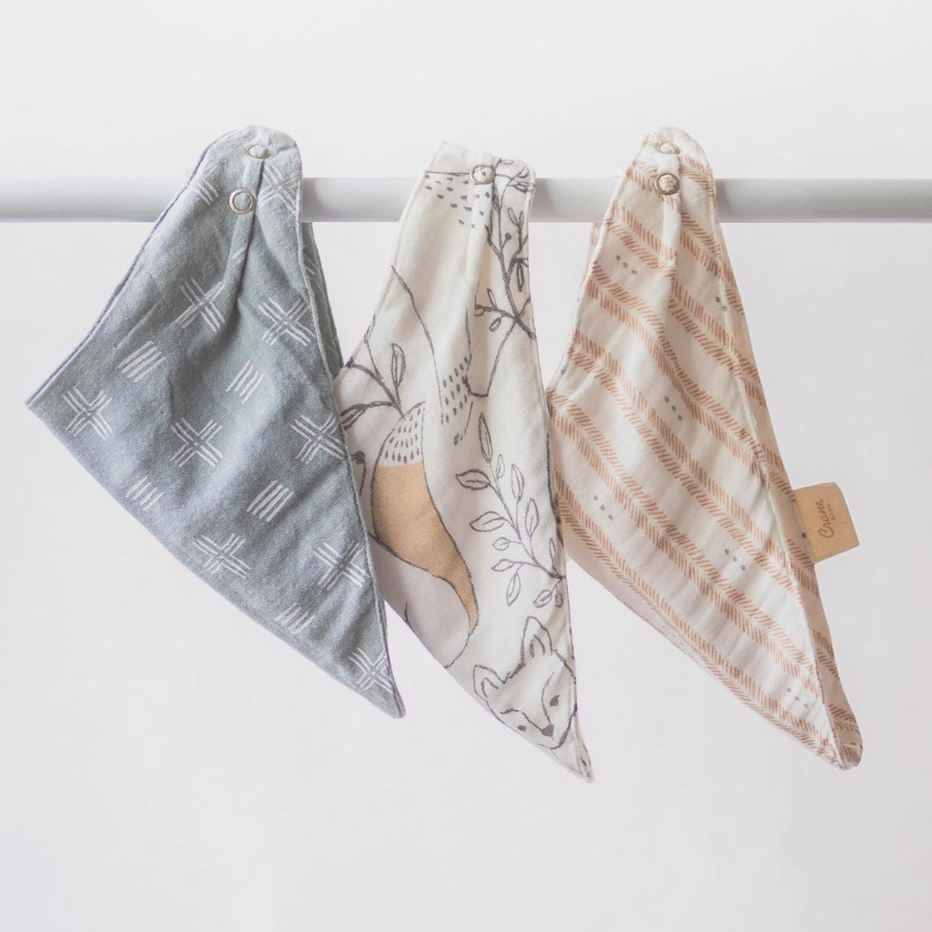 Crane Baby Soft Muslin Baby Bib Set, Adjustable and Absorbent Bandana Style Bibs for Boys and Girls, Woodland Animal, 3 Piece, 18.5” x 9”